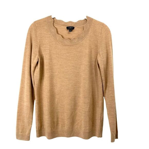 Talbots Sweaters - Talbots 100% merino wool scallop neck line sweater Size SP Petite camel tan neut